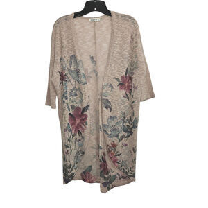 Open Front Lightweight Floral Womens Cardigan Sweater Half Sleeves. Size Medium